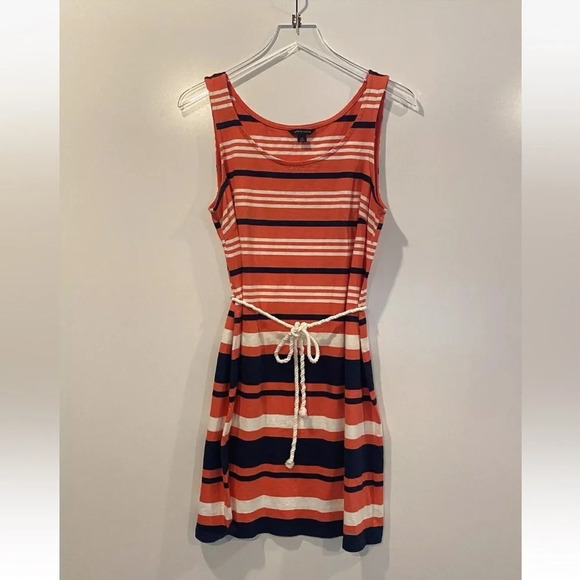 Tommy Hilfiger Nautical Striped Tank Dress Rope‎ Belt Womens Size Large - Picture 1 of 4